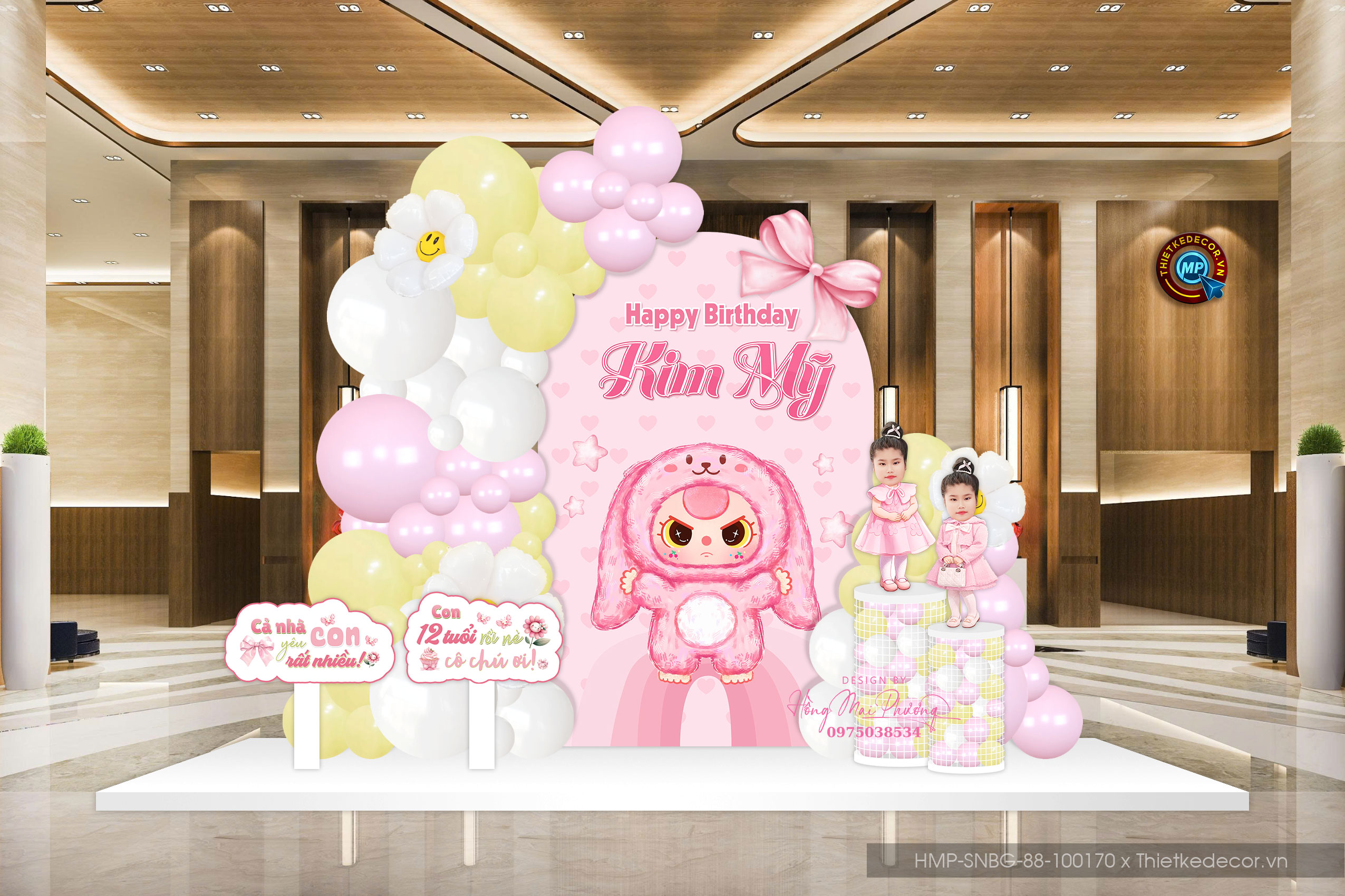 File thiết kế sinh nhật bé gái tone hồng chủ đề Babythree dễ thương đáng yêu cute sang trọng.